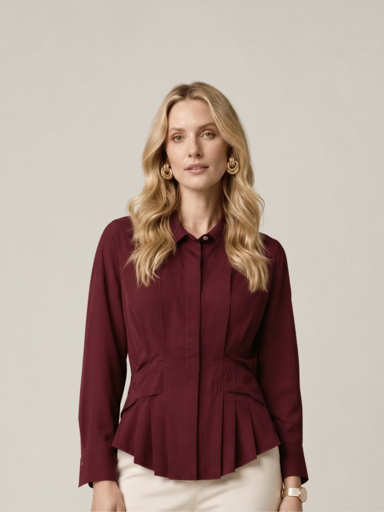 zara-maroon-poplin-shirt-with-pleats