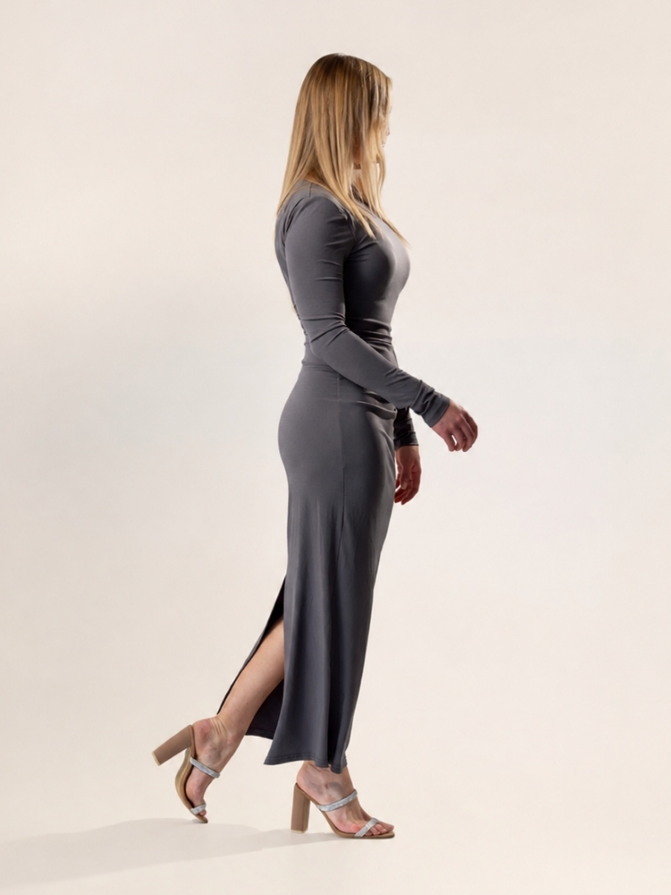 zara-grey-open-back-bodycon-dress