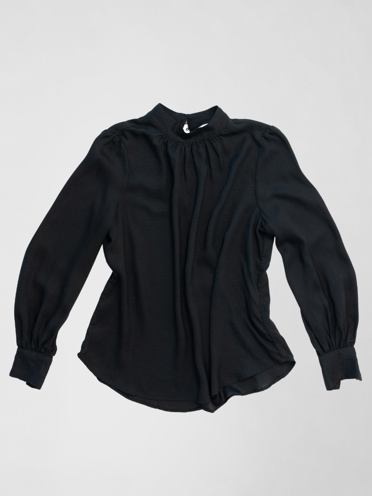 hm-black-high-collar-balloon-sleeve-blouse